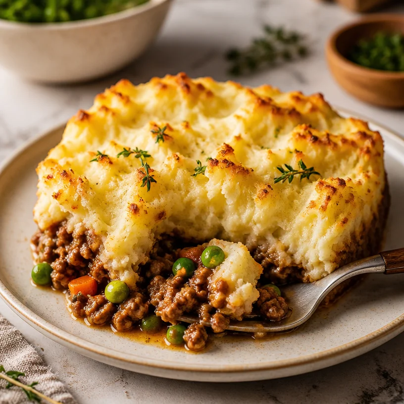 Delicious homemade Shepherd's Pie with meat and mashed potatoes