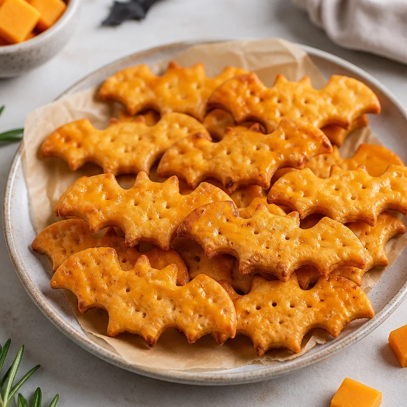 Halloween bat-shaped cheese crackers snack recipe