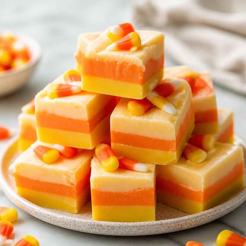 No-Bake Candy Corn Fudge Halloween Treat