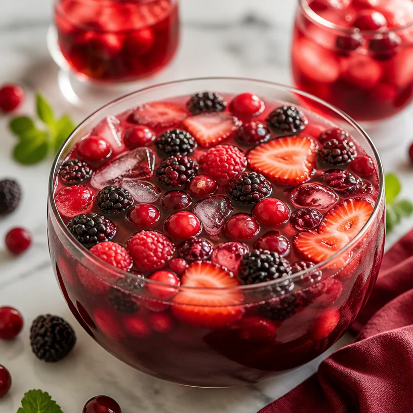 A vibrant glass of Bloody Berry Punch, ready for a party celebration