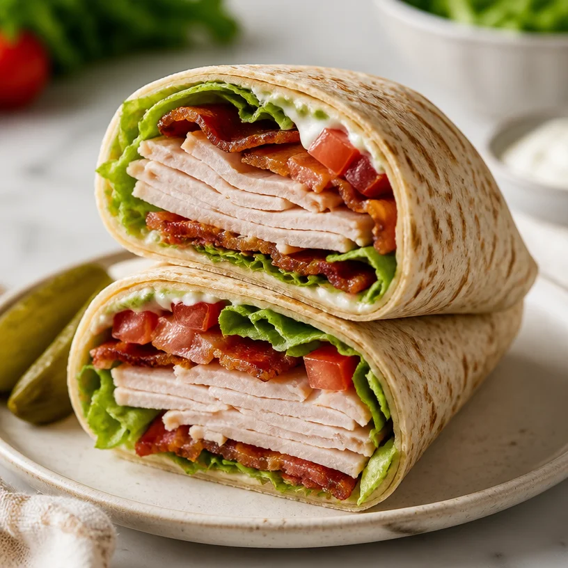 High-protein turkey club wrap ready for a quick meal on busy weekdays.