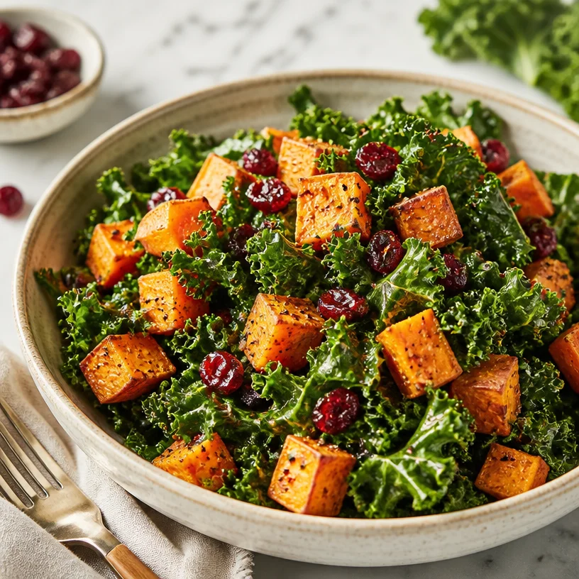 Healthy Minute Kale Salad with Roasted Sweet Potatoes