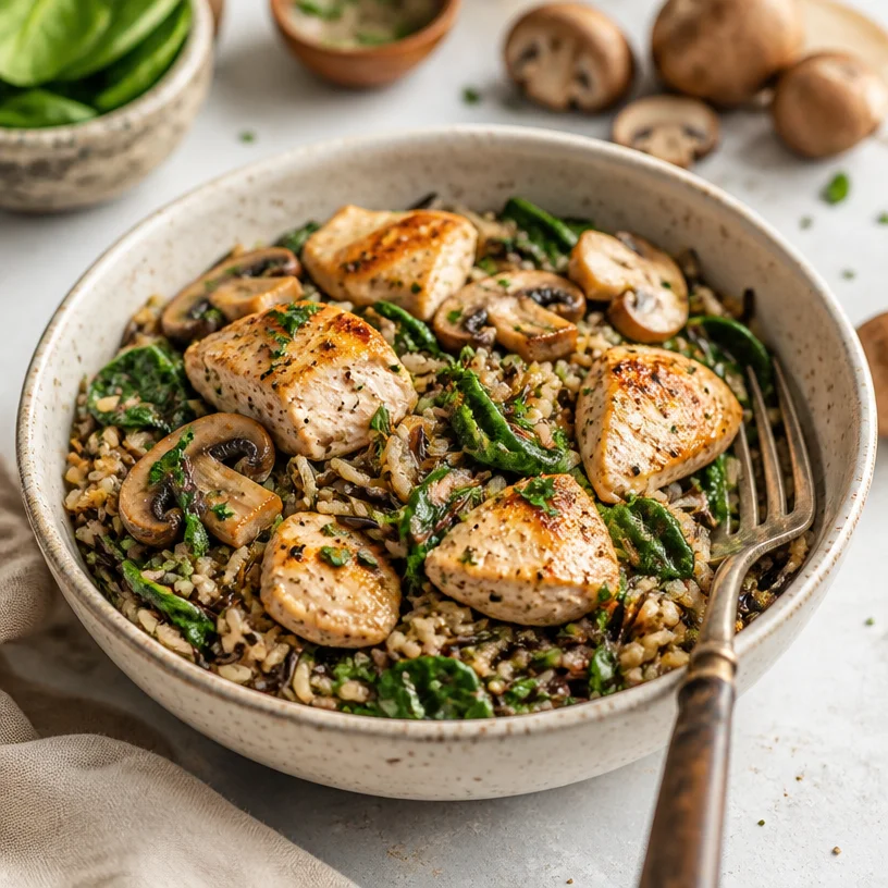 One-pan chicken wild rice bowl meal prep ready