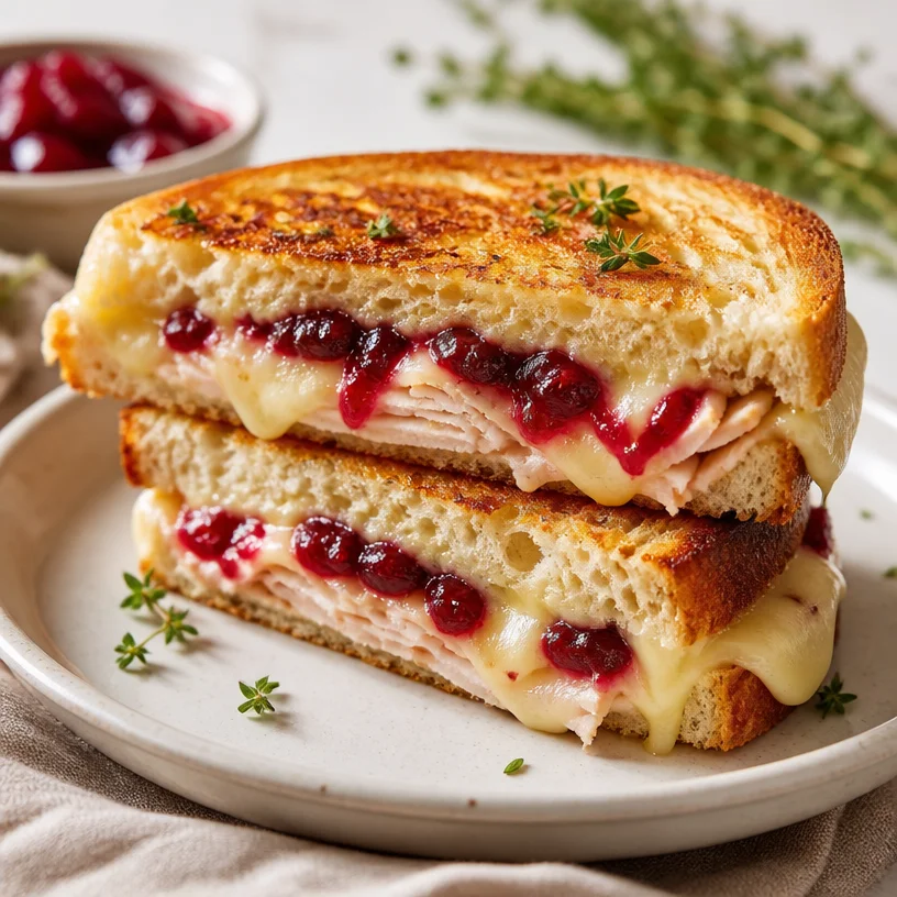 Delicious Minute Turkey Cranberry Panini on a plate with side salad