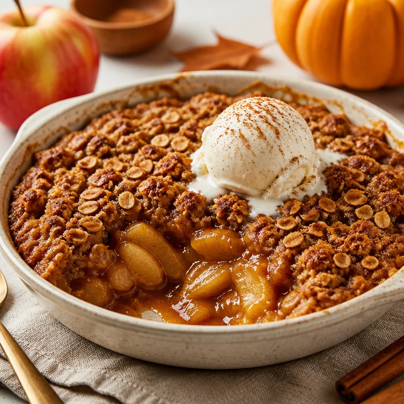 Delicious one-pan pumpkin apple dump cake topped with whipped cream.