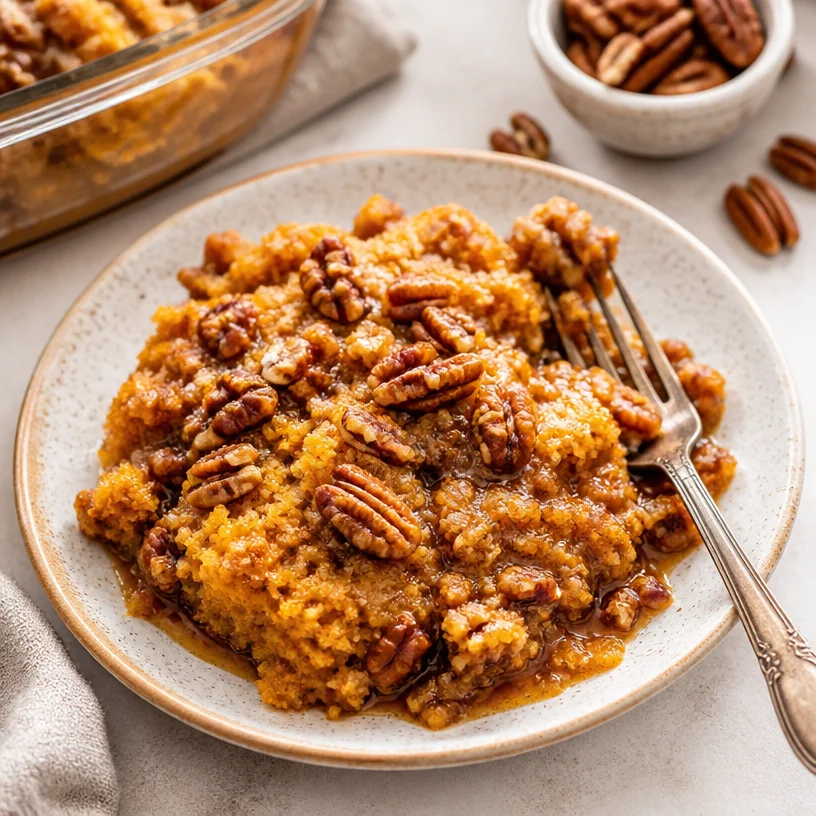 One-Pan Pumpkin Pecan Dump Cake ready in 45 minutes.