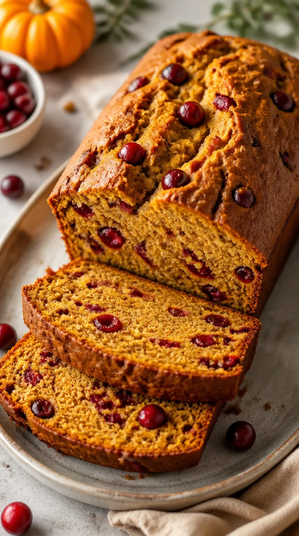 Homemade pumpkin cranberry bread ready for autumn gatherings.
