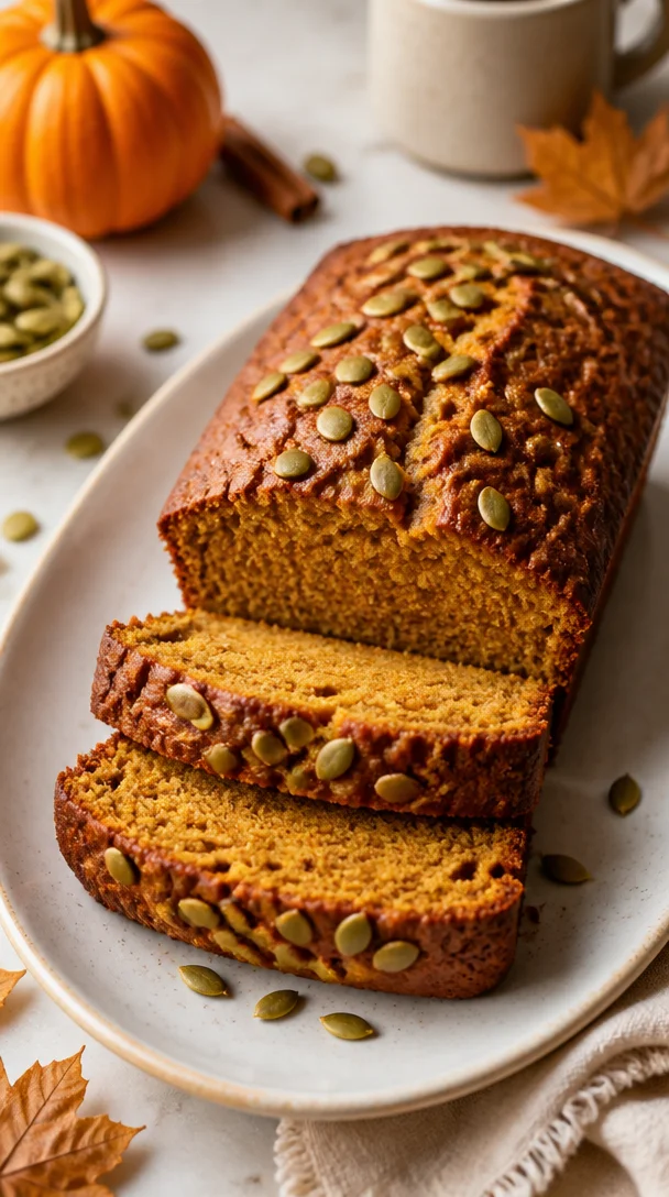 Slice of homemade copycat Starbucks pumpkin bread on a plate