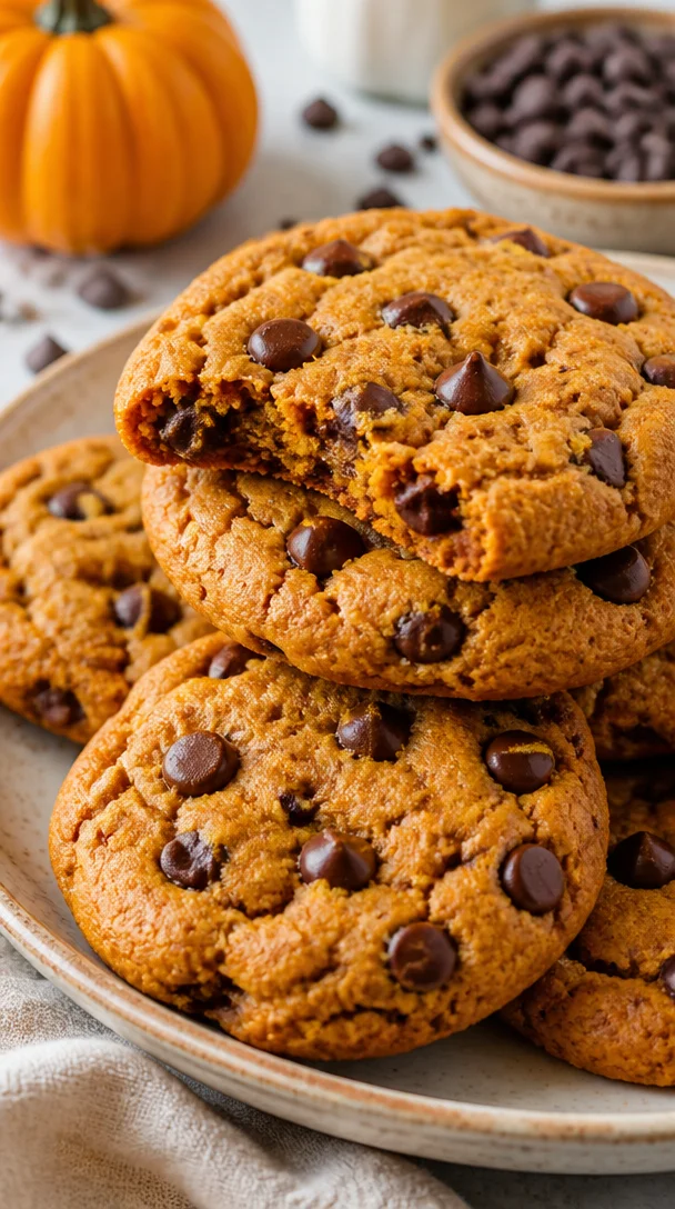 Gluten-free pumpkin chocolate chip cookies fresh out of the oven