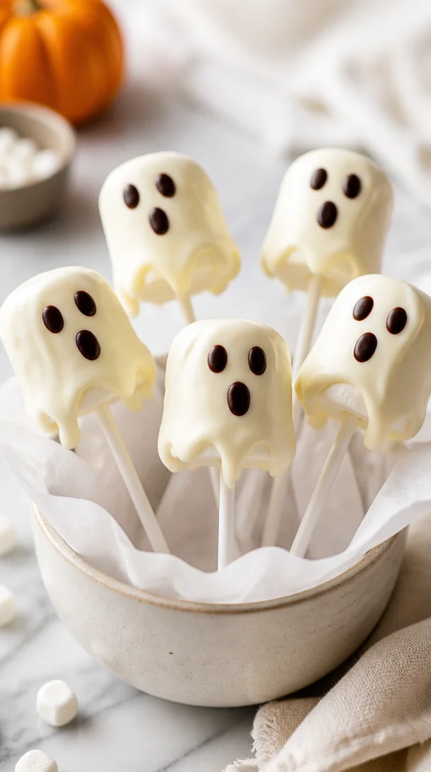 Delicious Halloween Ghost Pops made with marshmallows and simple ingredients