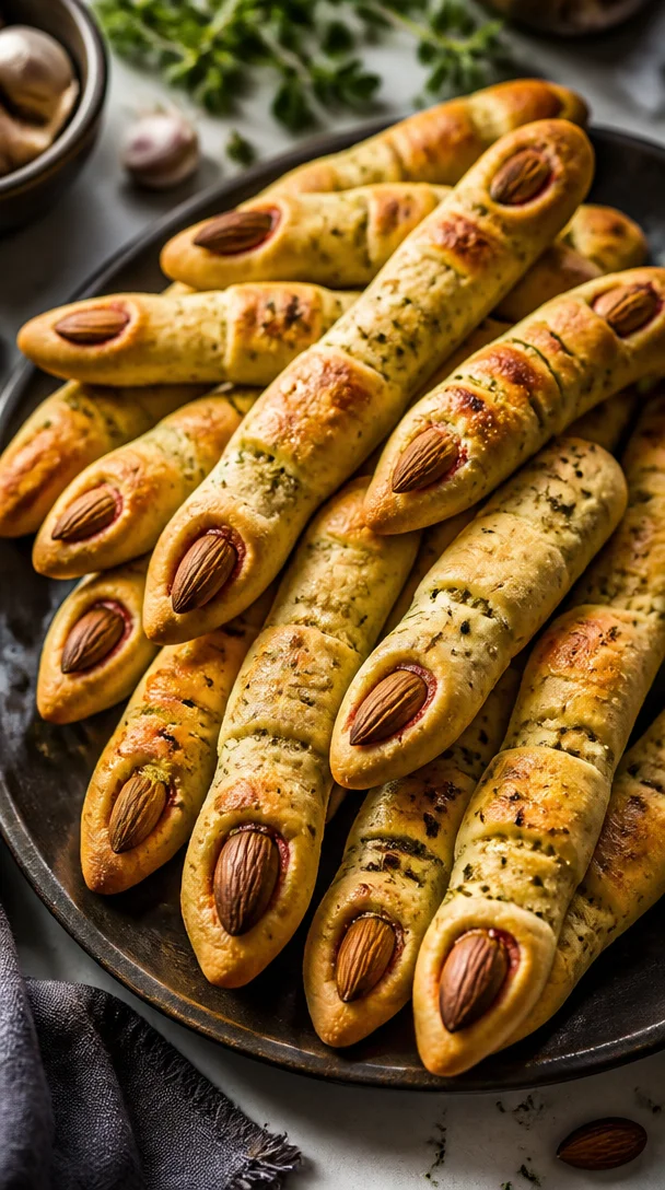 Halloween witch-finger breadsticks for a spooky party snack