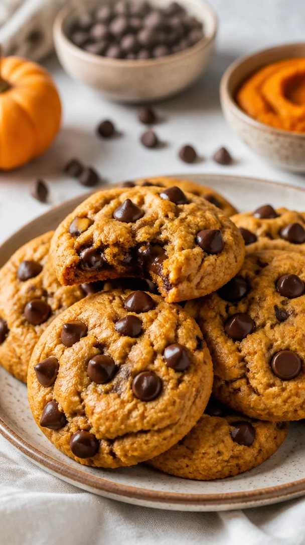 Plate of delicious pumpkin chocolate chip cookies fresh from Minute Bakery