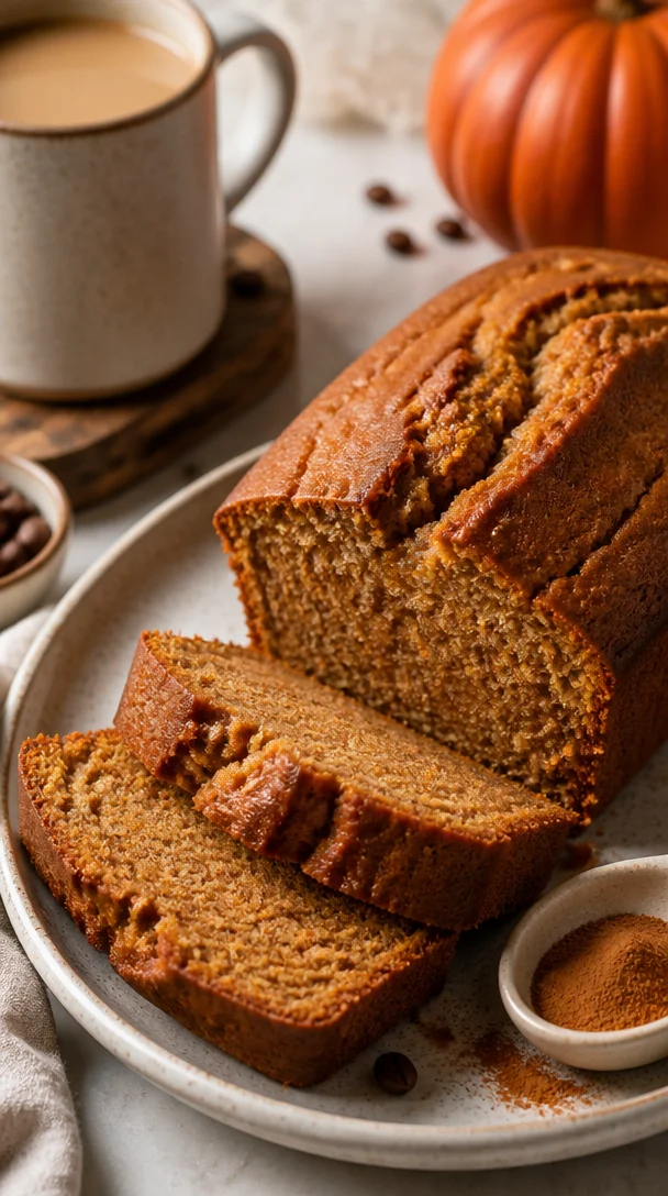 One-bowl pumpkin spice latte bread freshly baked and ready to serve